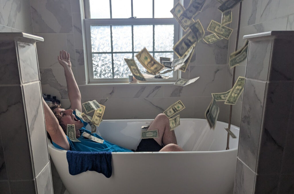 Bathtub with money